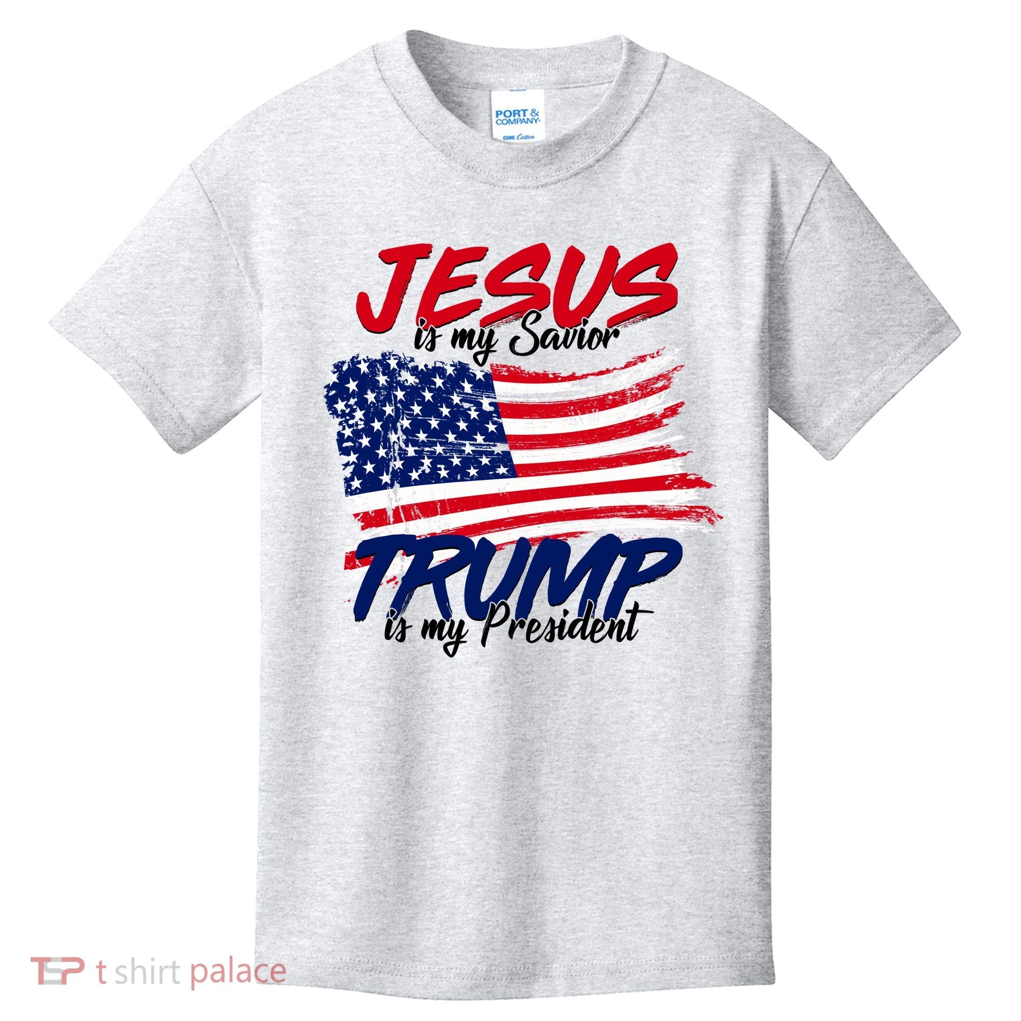 Jesus Is My Savior Trump Is My President USA Flag Kids T-Shirt