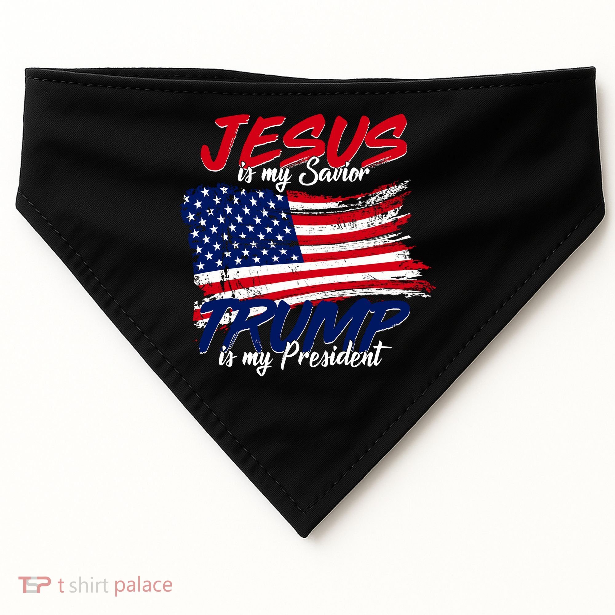 Jesus Is My Savior Trump Is My President USA Flag USA-Made Doggie Bandana