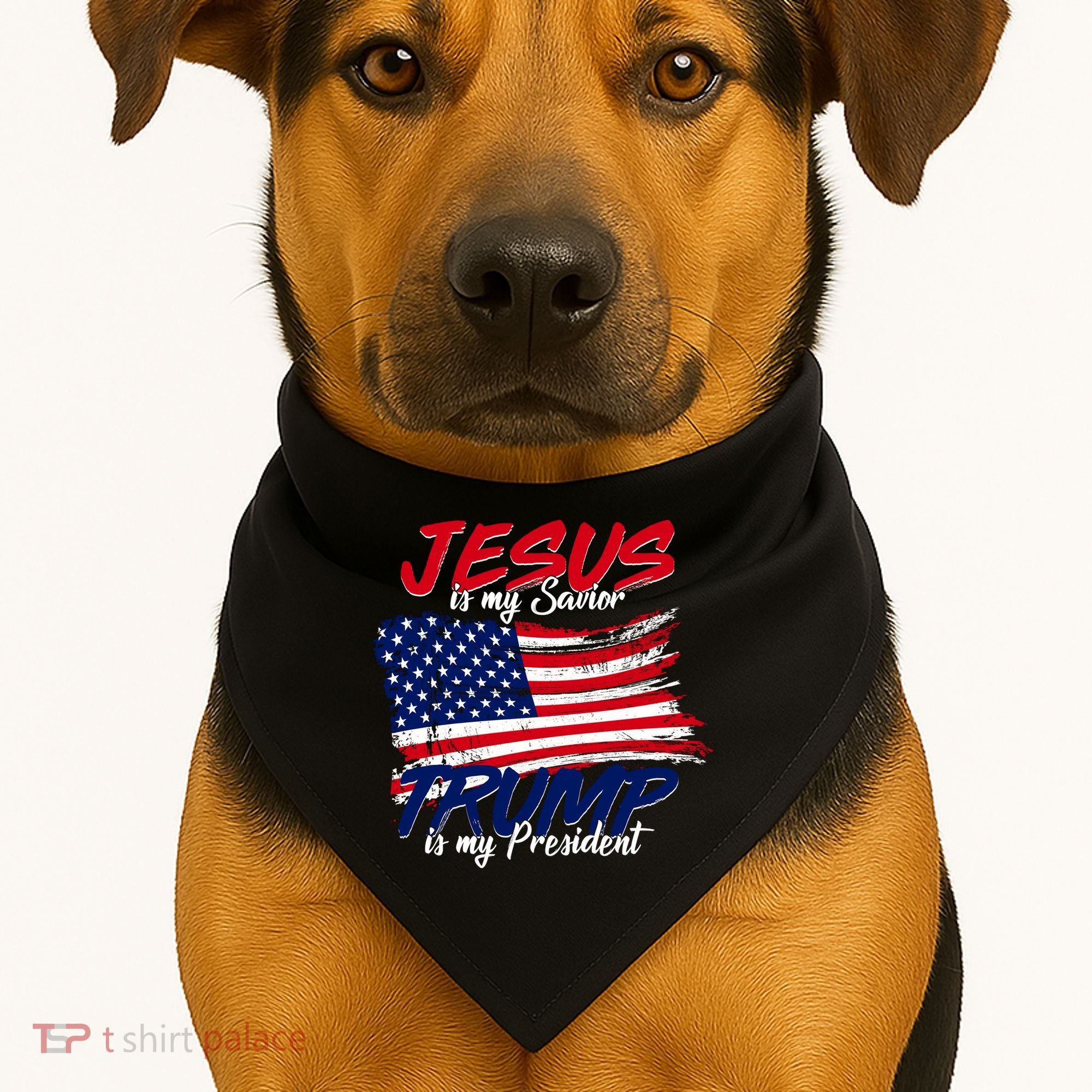 Jesus Is My Savior Trump Is My President USA Flag USA-Made Doggie Bandana