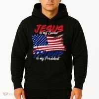 Jesus Is My Savior Trump Is My President USA Flag Hoodie thumb 2