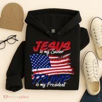 Jesus Is My Savior Trump Is My President USA Flag Hoodie thumb 4
