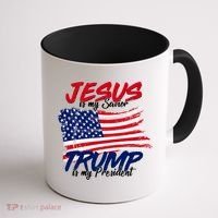 Jesus Is My Savior Trump Is My President USA Flag Coffee Mug thumb 1