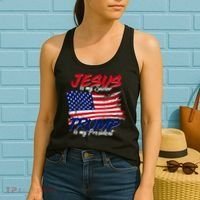 Jesus Is My Savior Trump Is My President USA Flag Women's Tank Top thumb 2