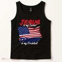 Jesus Is My Savior Trump Is My President USA Flag Tank Top thumb 2