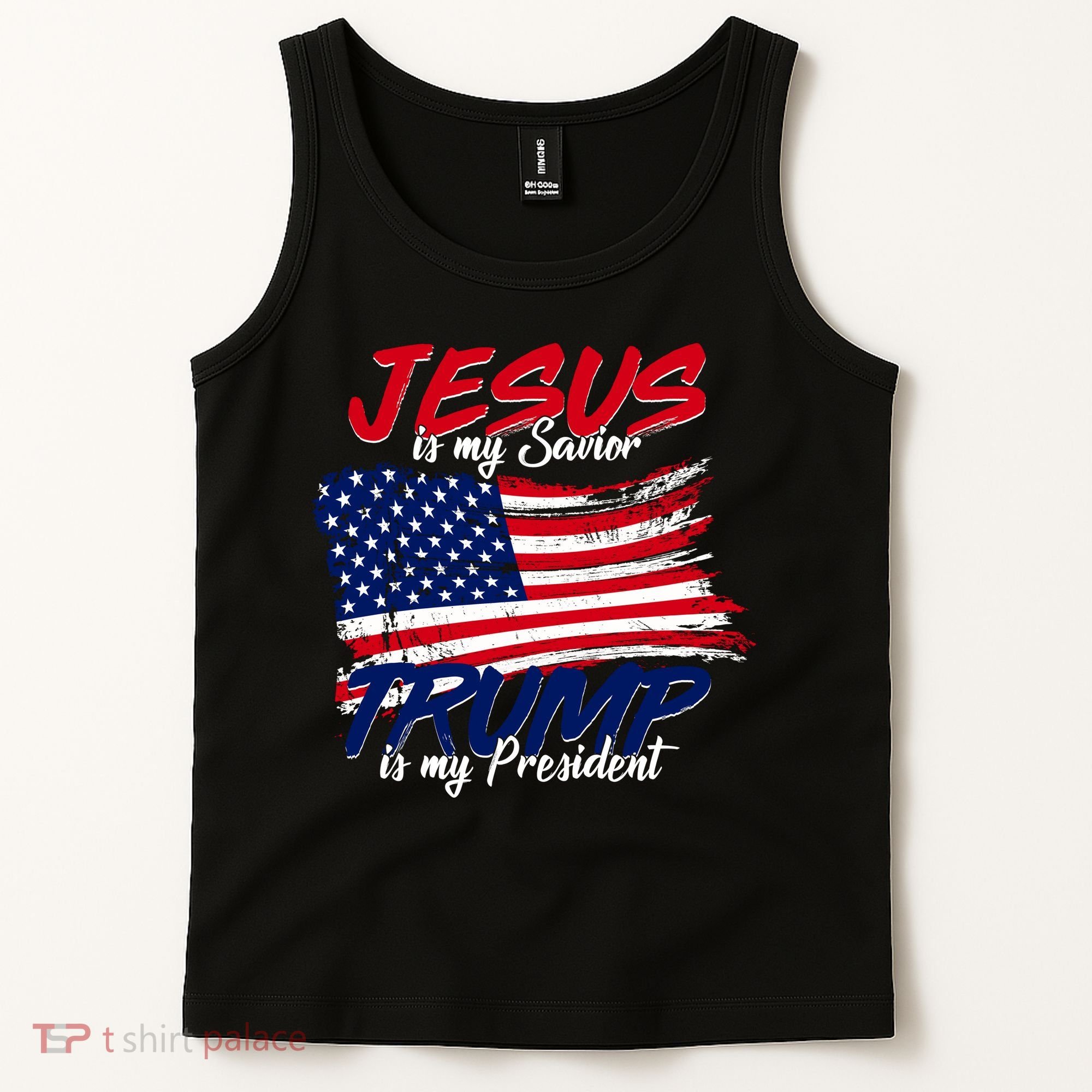 Jesus Is My Savior Trump Is My President USA Flag Tank Top
