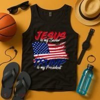 Jesus Is My Savior Trump Is My President USA Flag Tank Top thumb 4