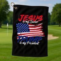 Jesus Is My Savior Trump Is My President USA Flag Golf Towel thumb 1