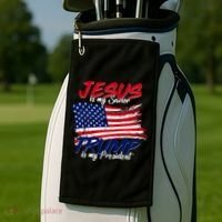 Jesus Is My Savior Trump Is My President USA Flag Golf Towel thumb 2