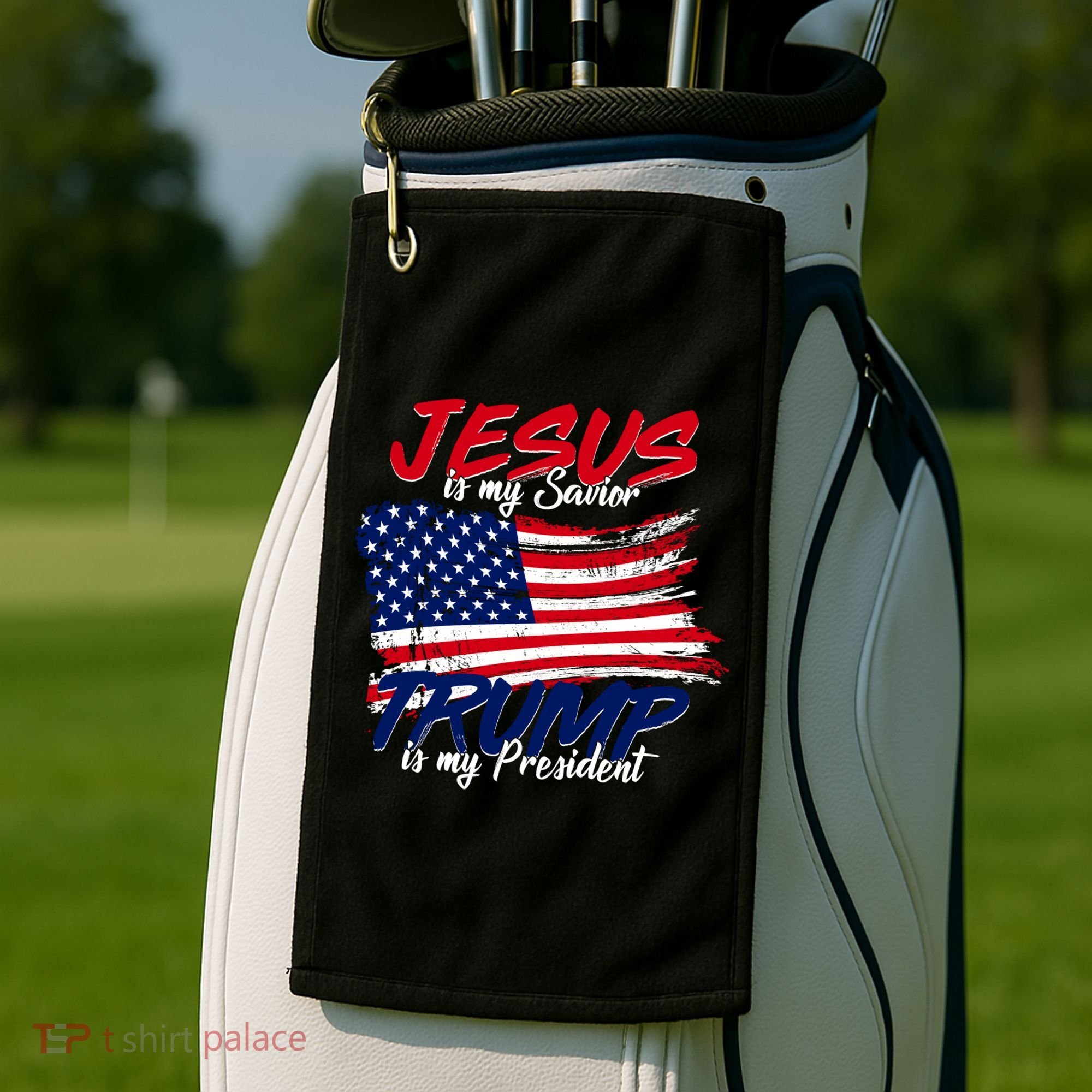 Jesus Is My Savior Trump Is My President USA Flag Golf Towel