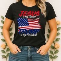 Jesus Is My Savior Trump Is My President USA Flag Women's T-Shirt thumb 2
