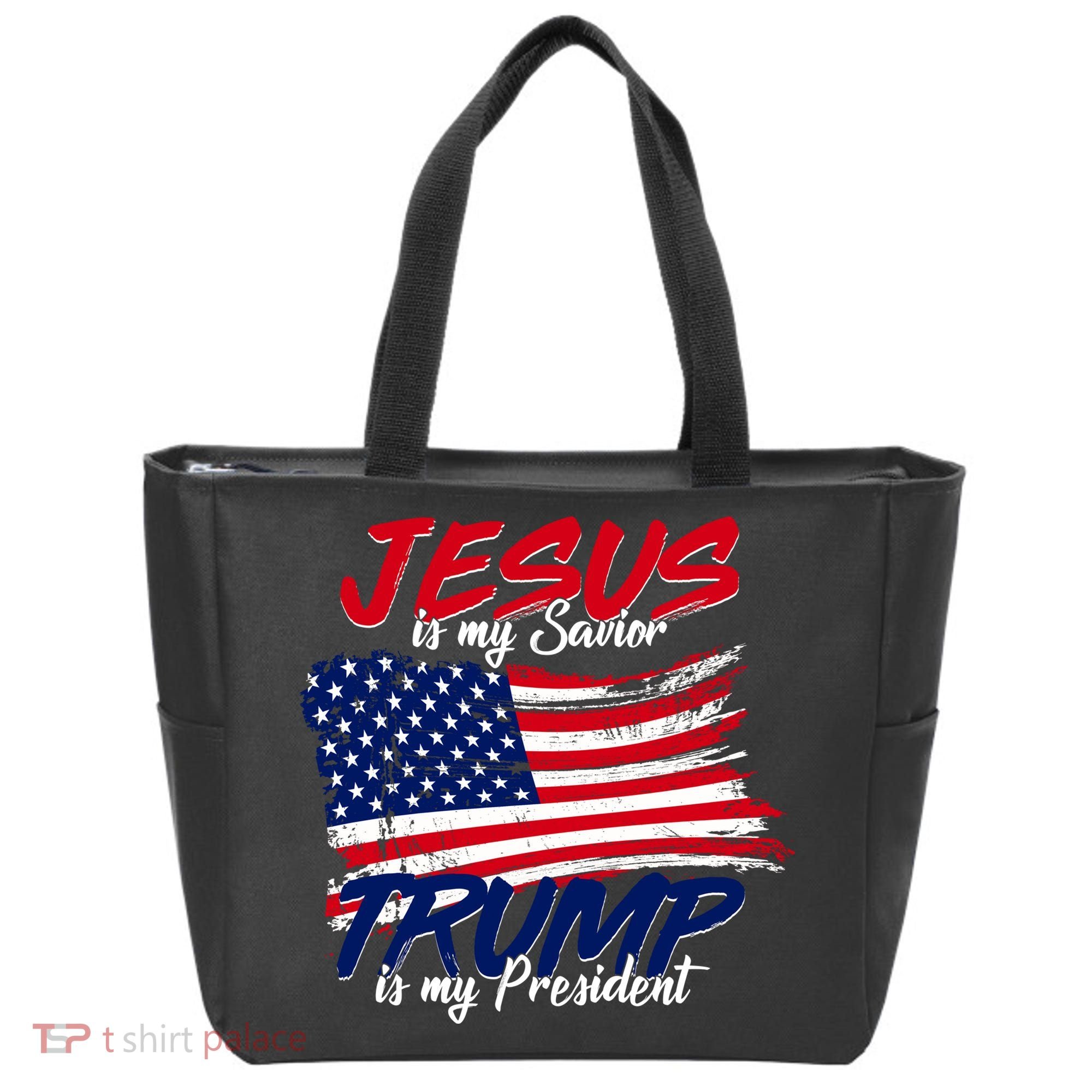 Jesus Is My Savior Trump Is My President USA Flag Tote Bag