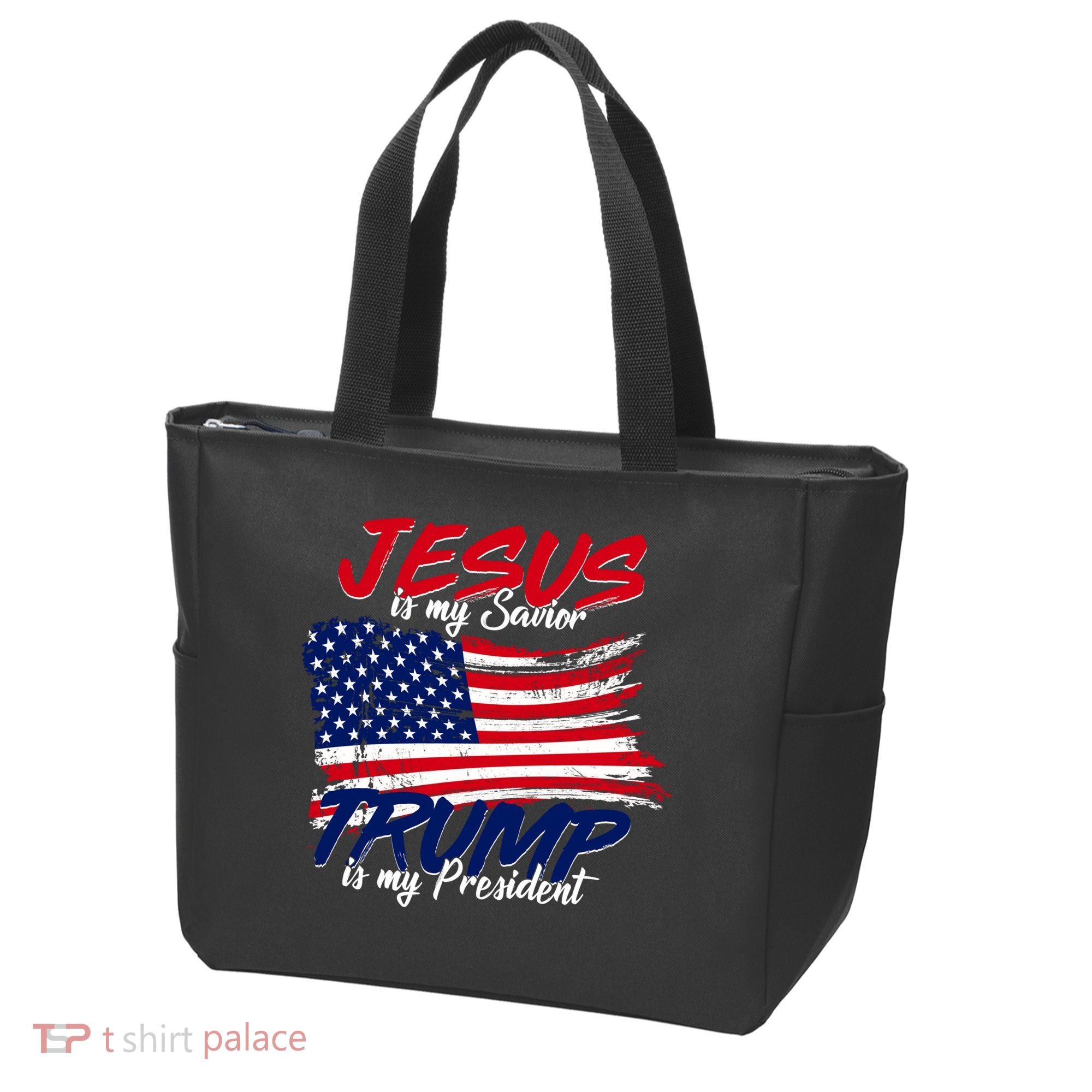 Jesus Is My Savior Trump Is My President USA Flag Tote Bag