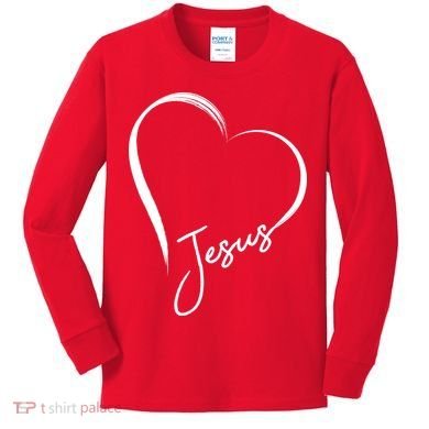 Jesus Love Simple Faith Heart Kids Long Sleeve Shirt