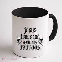 Jesus Loves Me and My Tattoos Coffee Mug thumb 1
