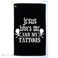 Jesus Loves Me and My Tattoos Golf Towel thumb 0