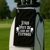 Jesus Loves Me and My Tattoos Golf Towel thumb 2