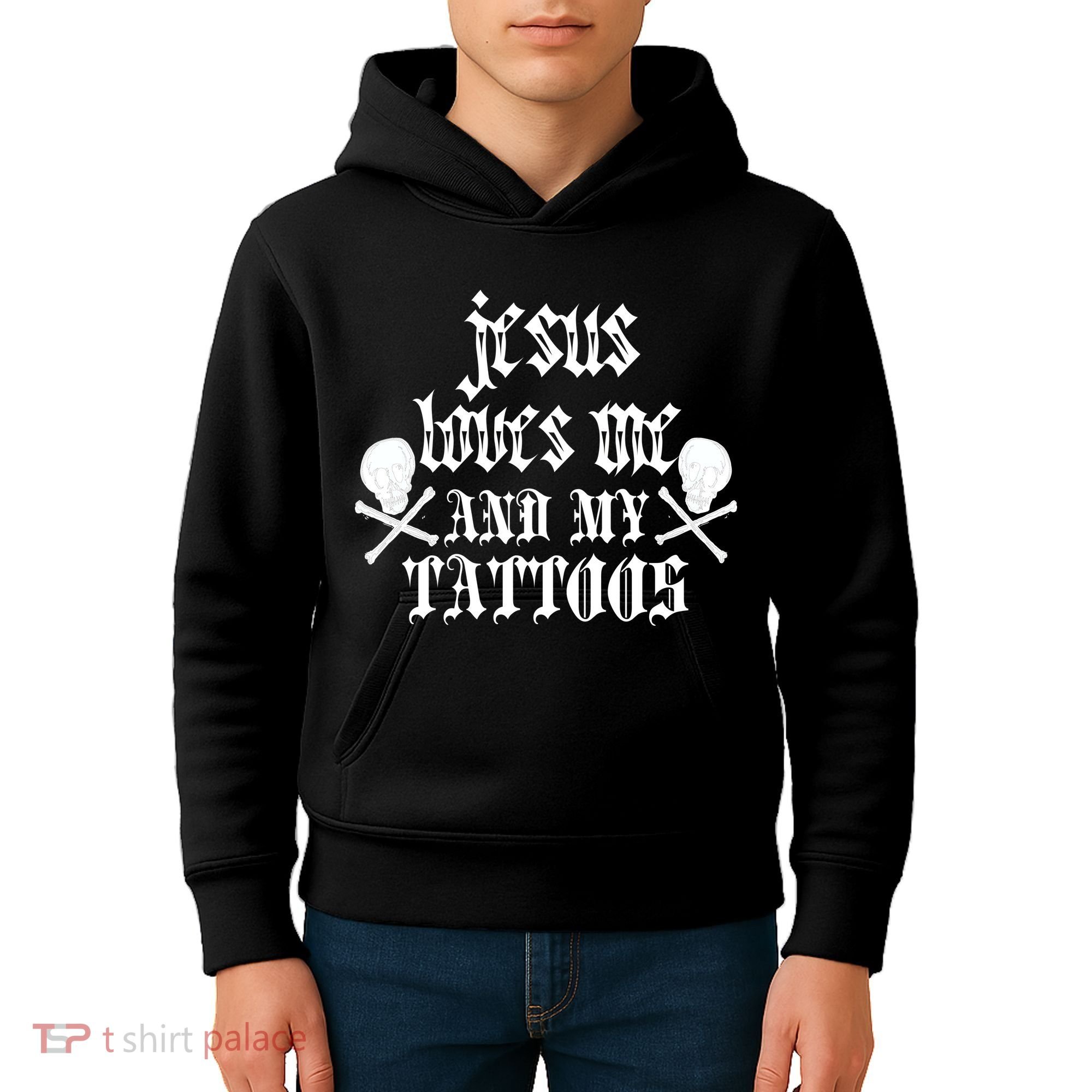 Jesus Loves Me and My Tattoos Kids Hoodie
