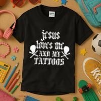 Jesus Loves Me and My Tattoos Kids T-Shirt thumb 3