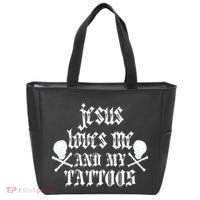 Jesus Loves Me and My Tattoos Tote Bag thumb 0
