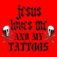 Jesus Loves Me and My Tattoos Santa Hat thumb 1