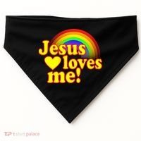 Jesus Loves Me Cool Rainbow USA-Made Doggie Bandana thumb 0