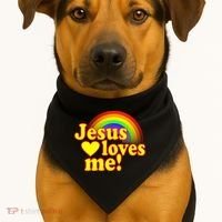 Jesus Loves Me Cool Rainbow USA-Made Doggie Bandana thumb 1