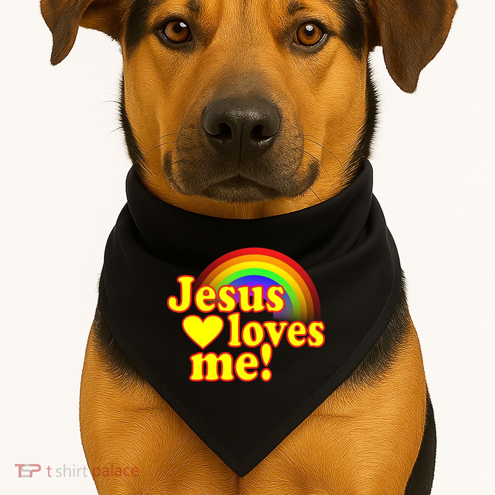 Jesus Loves Me Cool Rainbow USA-Made Doggie Bandana