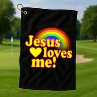 Jesus Loves Me Cool Rainbow Golf Towel thumb 1
