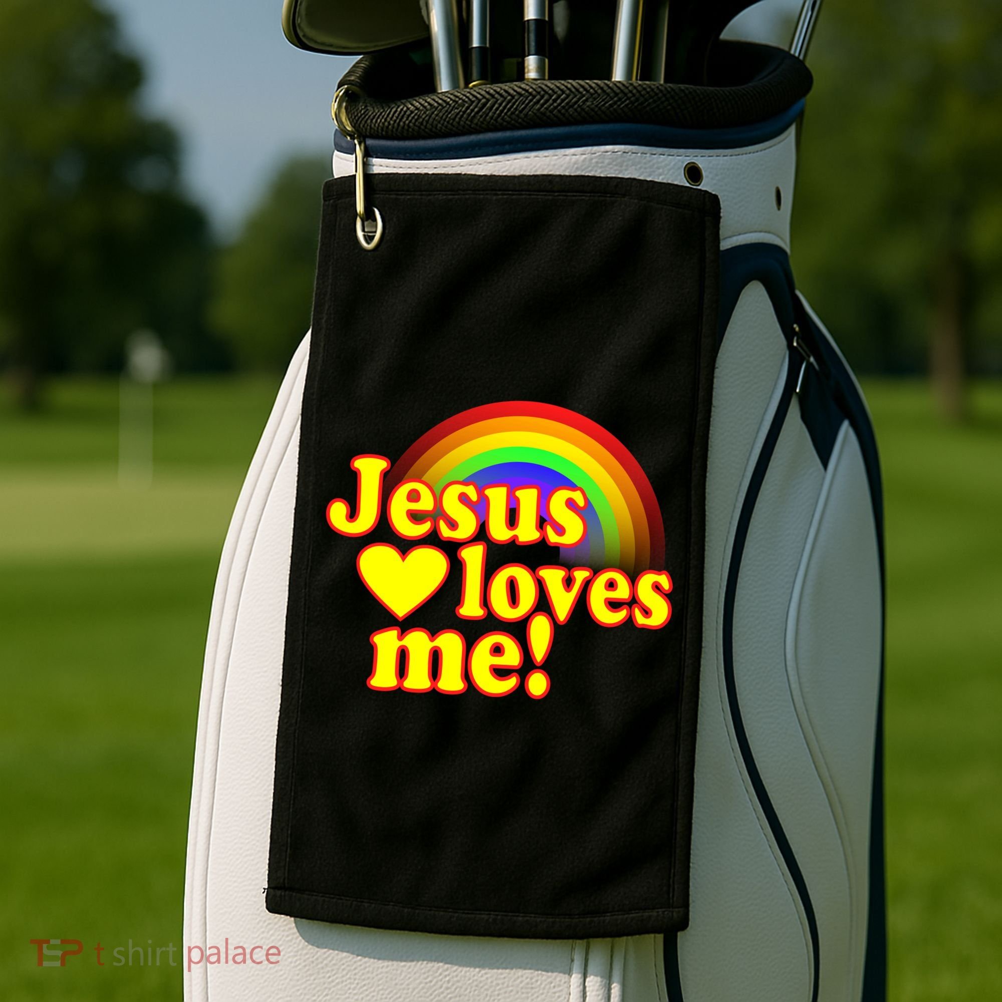 Jesus Loves Me Cool Rainbow Golf Towel