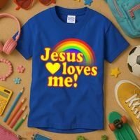 Jesus Loves Me Cool Rainbow Kids T-Shirt thumb 3