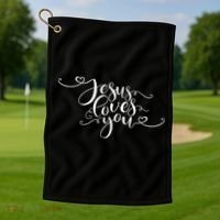 Jesus Loves You Cursive Style Golf Towel thumb 1