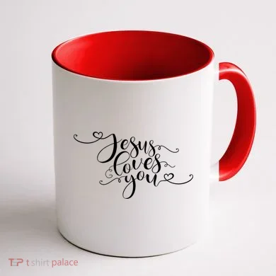 Jesus Loves You Cursive Style Coffee Mug back