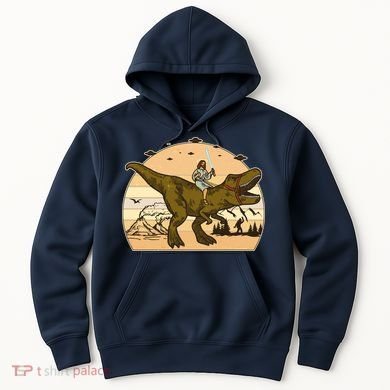 Jesus Riding T-Rex Dinosaur Funny Vintage Hoodie