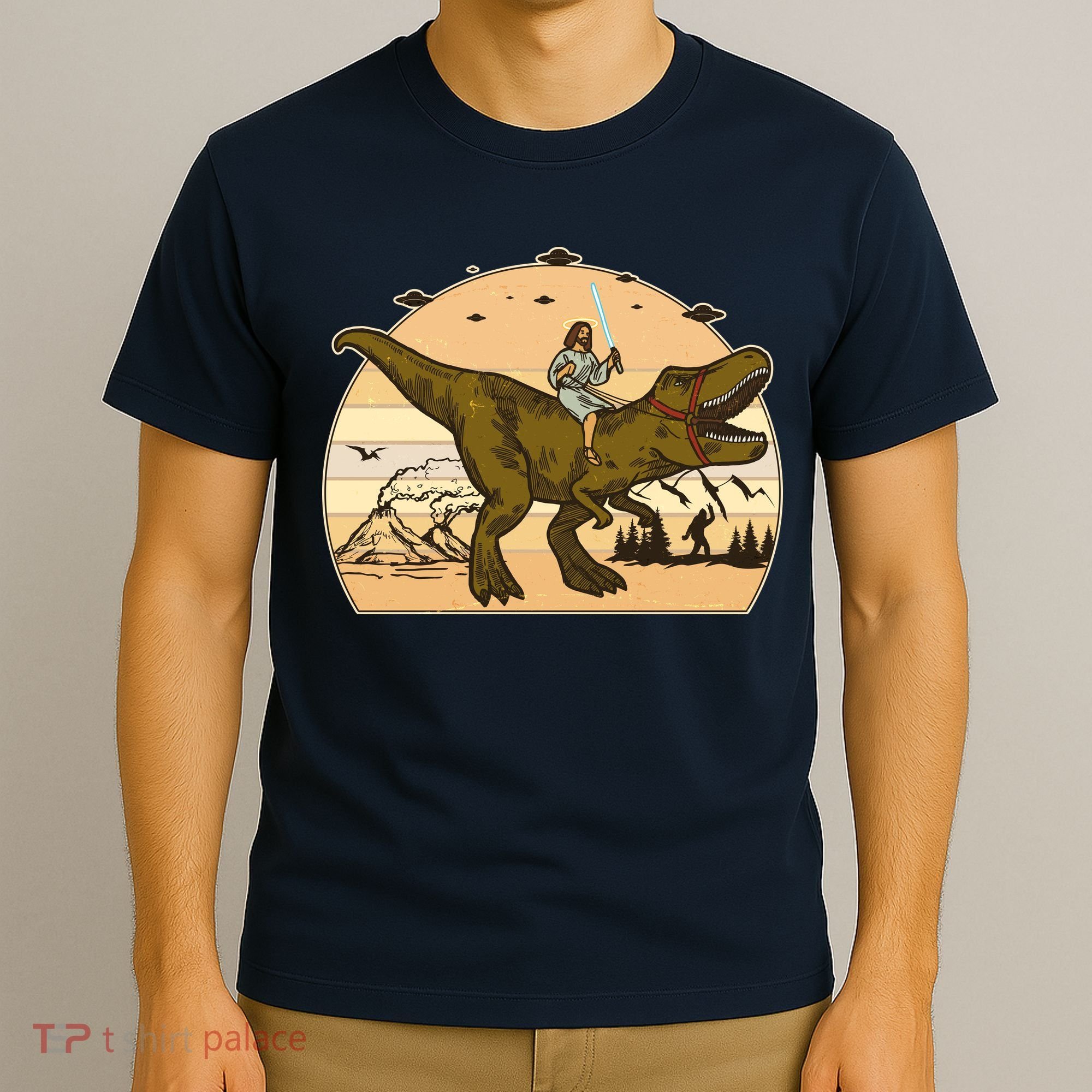 Jesus Riding T-Rex Dinosaur Funny Vintage T-Shirt