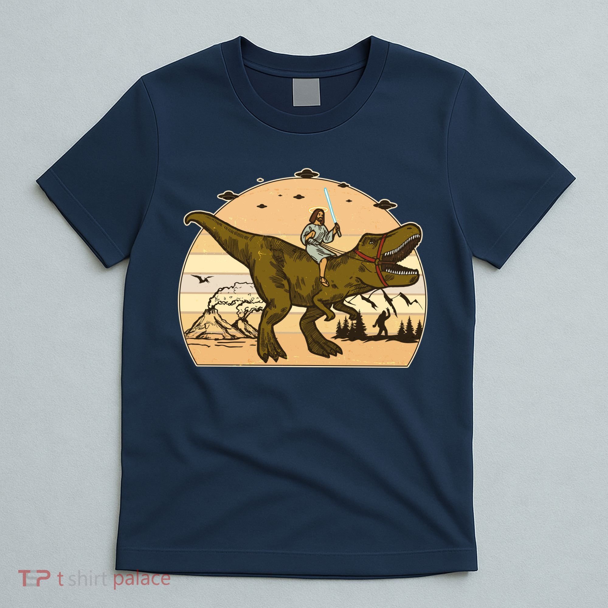 Jesus Riding T-Rex Dinosaur Funny Vintage T-Shirt