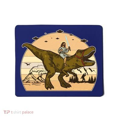 Jesus Riding T-Rex Dinosaur Funny Vintage Mousepad