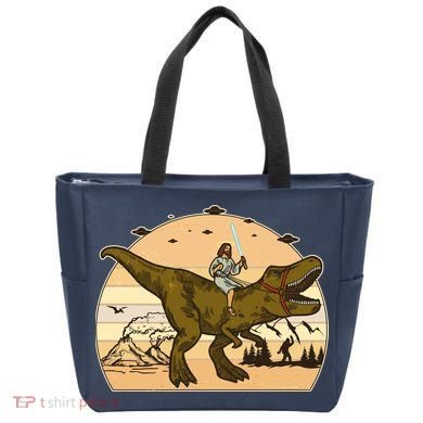 Jesus Riding T-Rex Dinosaur Funny Vintage Tote Bag