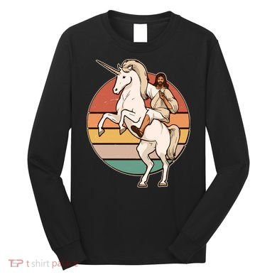 Jesus Riding Unicorn Funny Vintage Long Sleeve Shirt