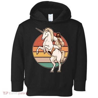 Jesus Riding Unicorn Funny Vintage Toddler Hoodie
