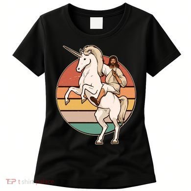 Jesus Riding Unicorn Funny Vintage Women's T-Shirt