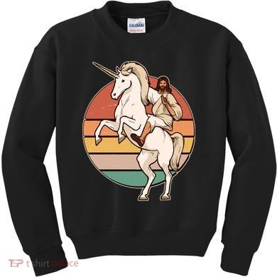 Jesus Riding Unicorn Funny Vintage Kids Sweatshirt