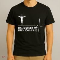Jesus Saved My Life John 3:16 Heartbeat T-Shirt thumb 3