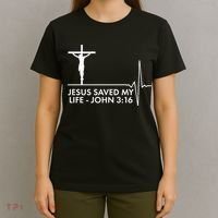 Jesus Saved My Life John 3:16 Heartbeat T-Shirt thumb 4