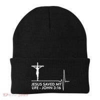 Jesus Saved My Life John 3:16 Heartbeat Beanie thumb 0