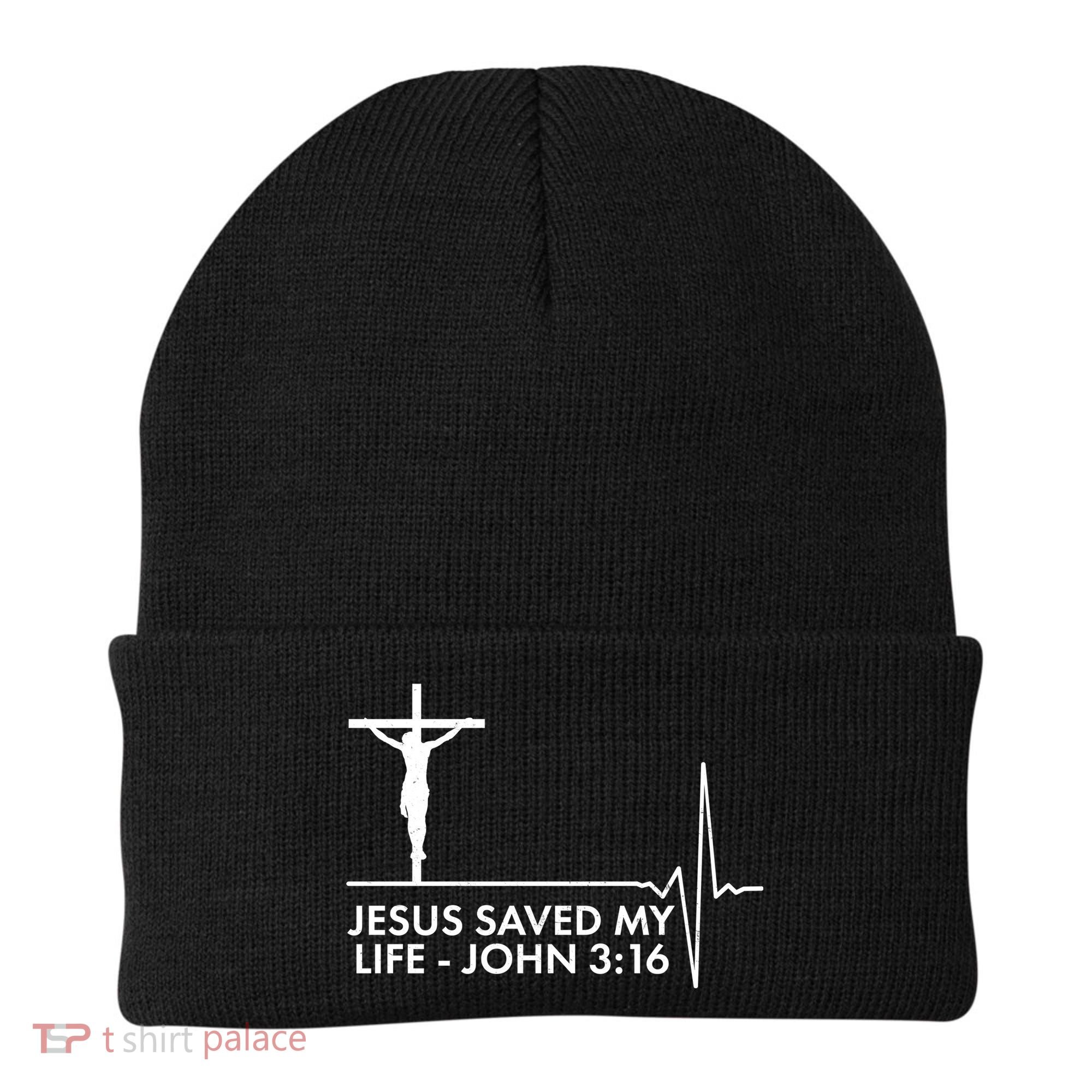 Jesus Saved My Life John 3:16 Heartbeat Beanie