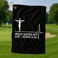Jesus Saved My Life John 3:16 Heartbeat Golf Towel thumb 1