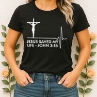 Jesus Saved My Life John 3:16 Heartbeat Women's T-Shirt thumb 2