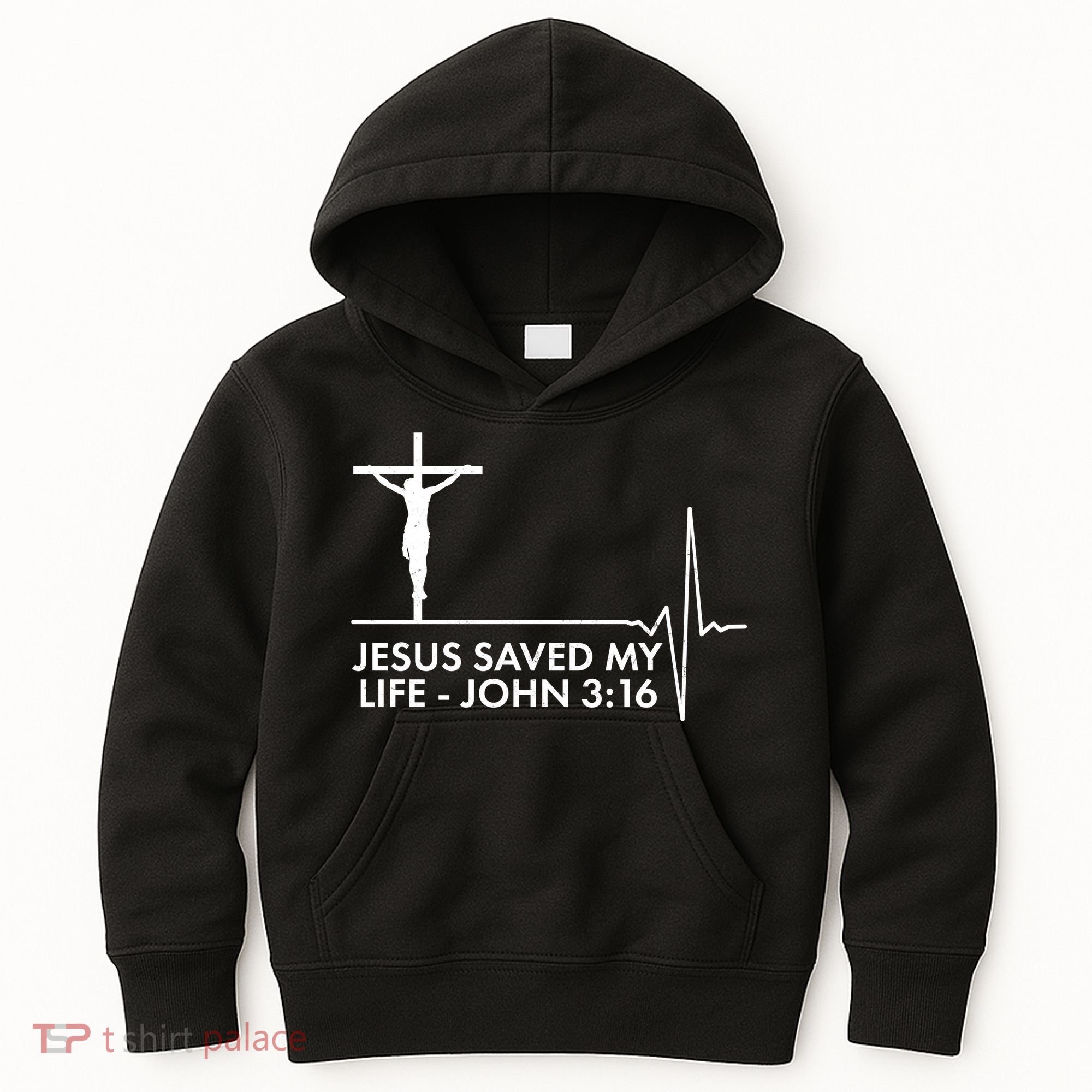 Jesus Saved My Life John 3:16 Heartbeat Kids Hoodie