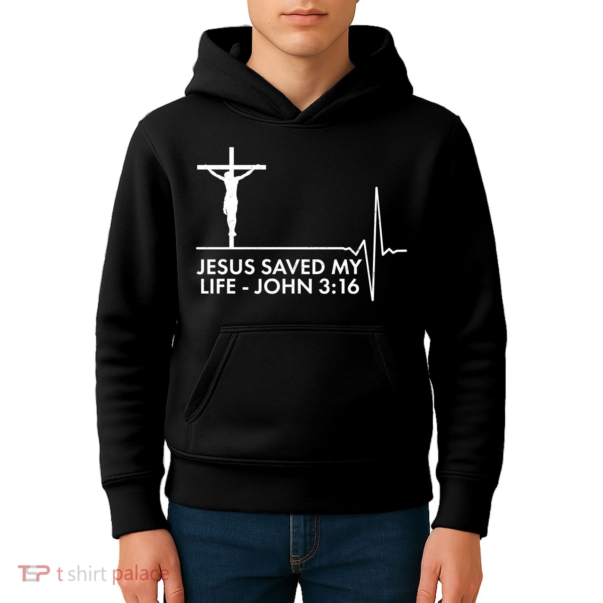 Jesus Saved My Life John 3:16 Heartbeat Kids Hoodie