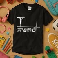Jesus Saved My Life John 3:16 Heartbeat Kids T-Shirt thumb 3